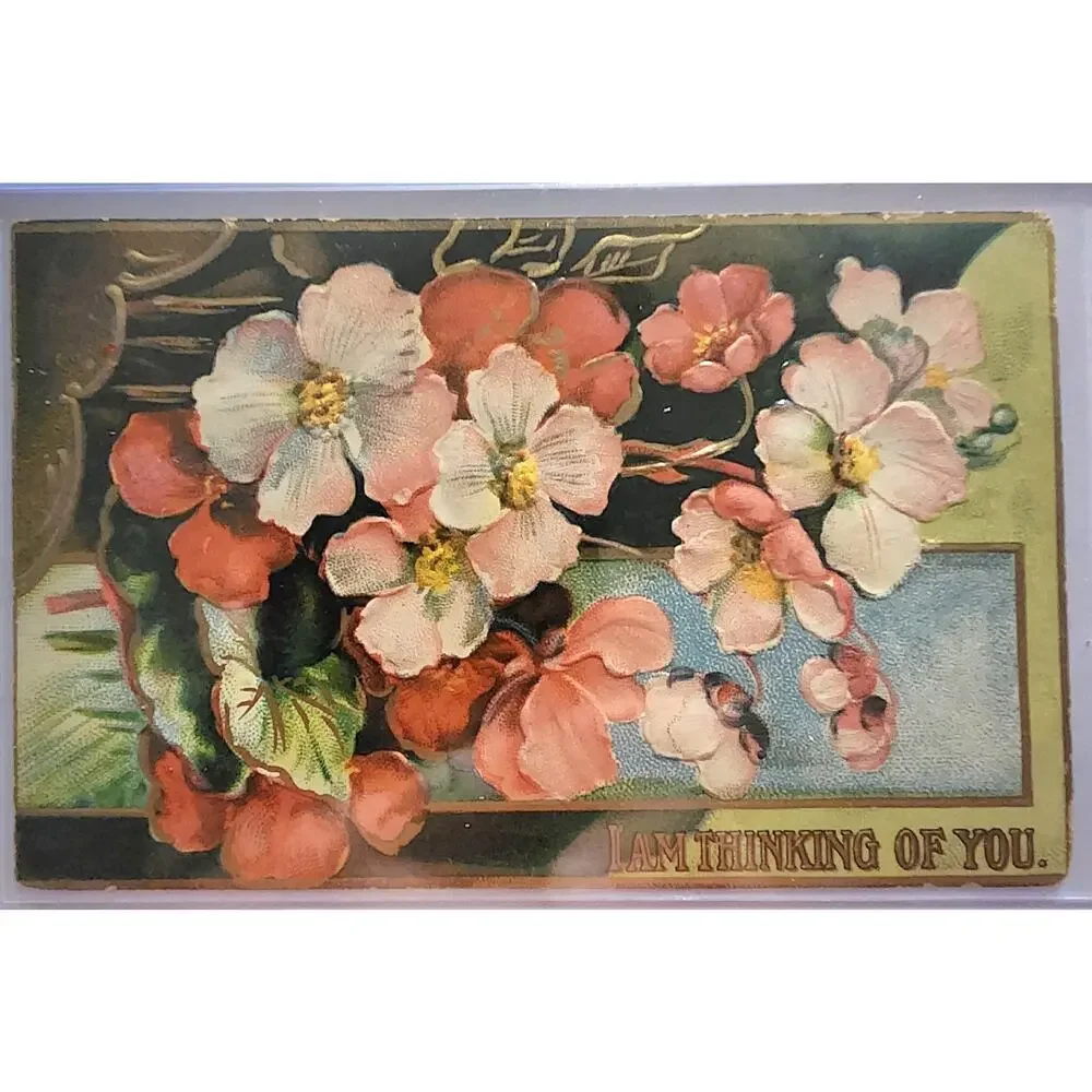 Lot Of Four Vintage Antique Embossed Postcards Flowers Good Luck